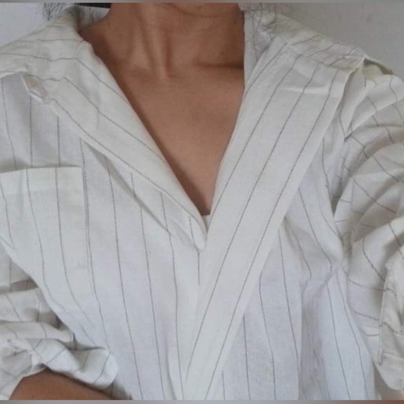 Oversized cotton white stripe button down blouse M - Picture 3 of 9